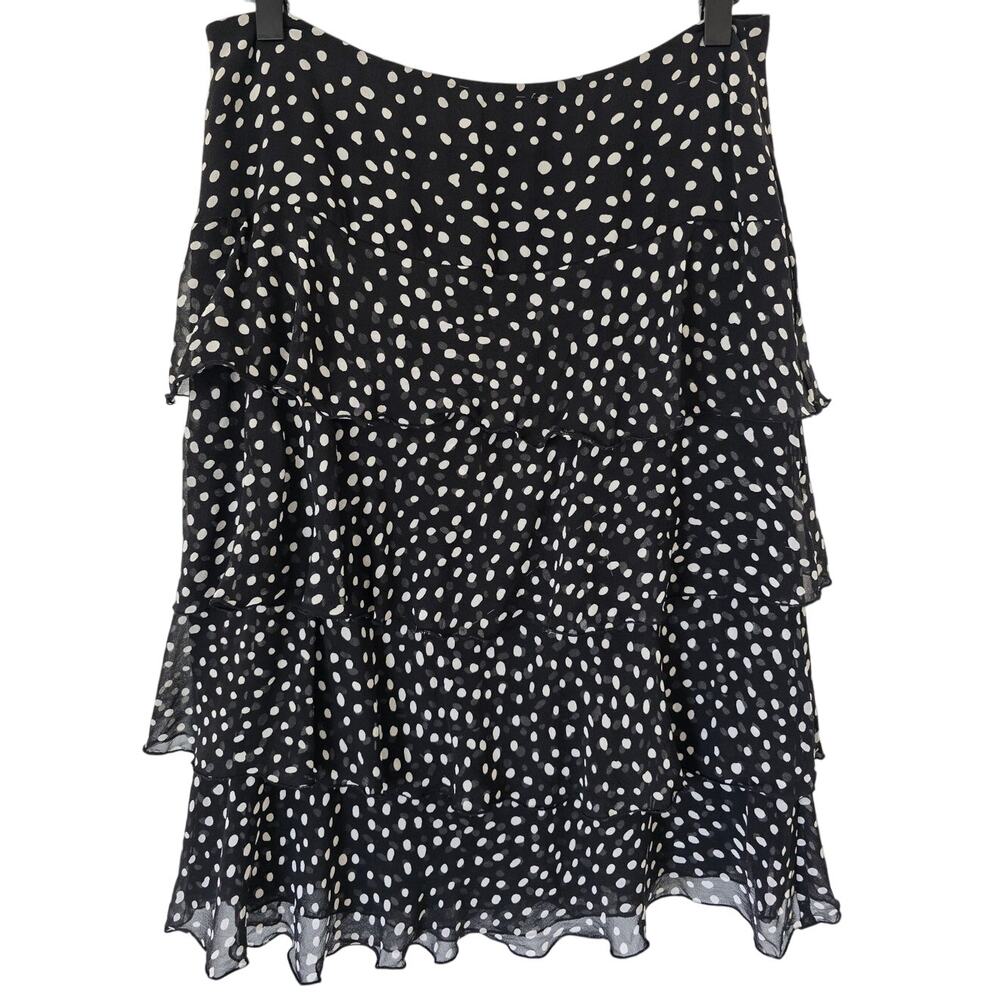 Vintage Carlisle Black White Polka Dot Tiered Ruffle Skirt Size 6